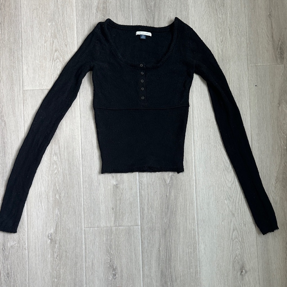 American Eagle Outfitters Black Long Sleeve fitted shirt size XXS